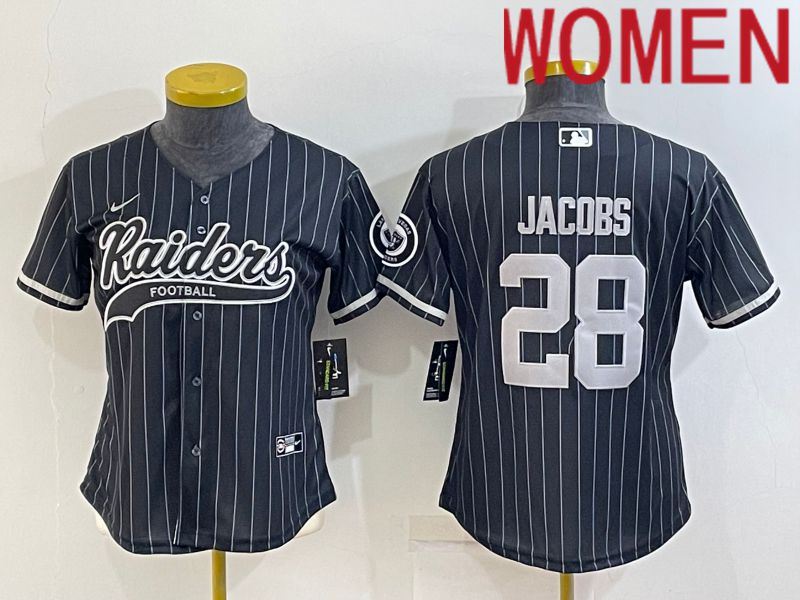 Women Oakland Raiders #28 Jacobs Black stripe 2022 Nike Co branded NFL Jerseys->women nfl jersey->Women Jersey